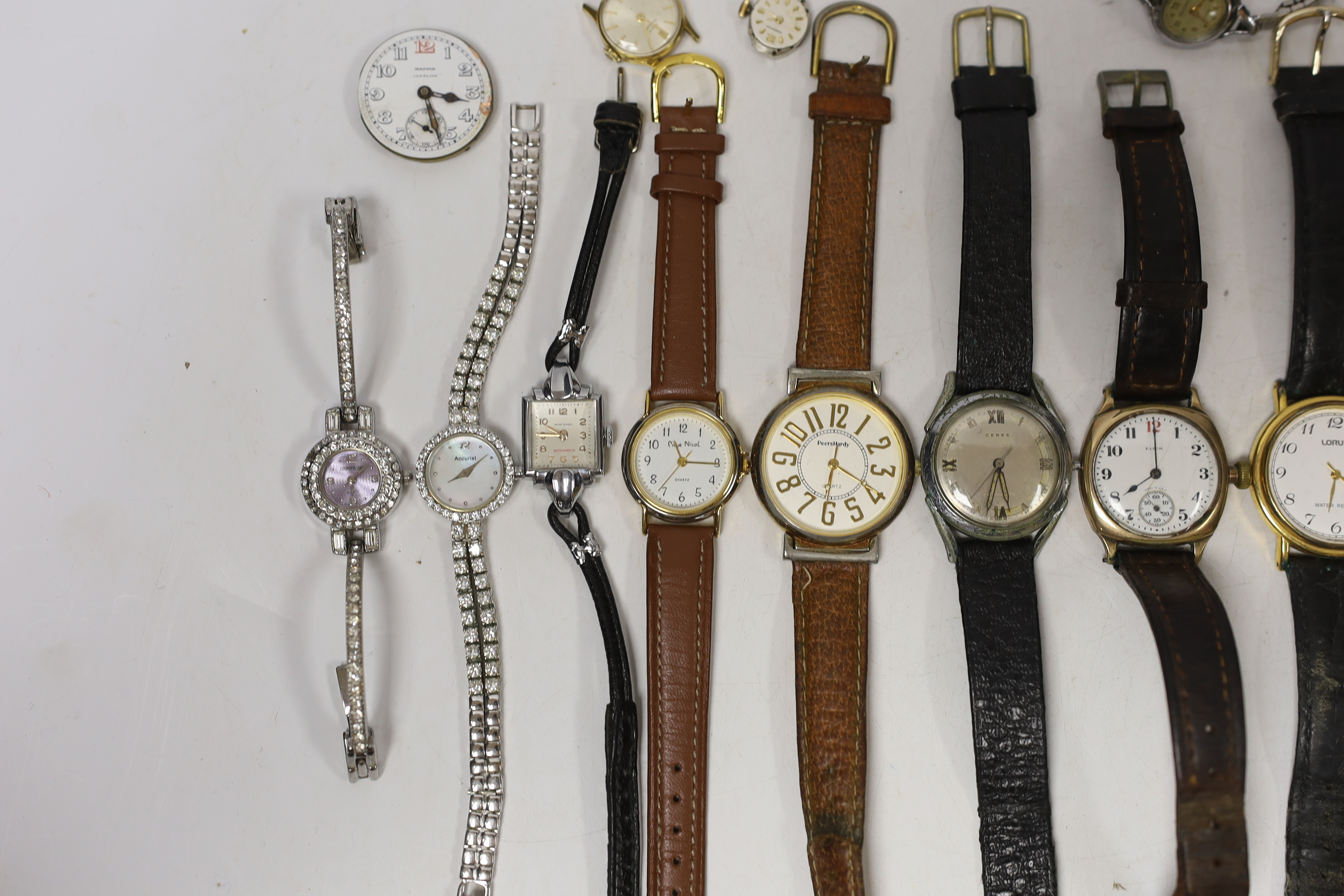 A collection of lady's and gentleman's assorted wrist watches, including Ceres and gold plated Elgin.